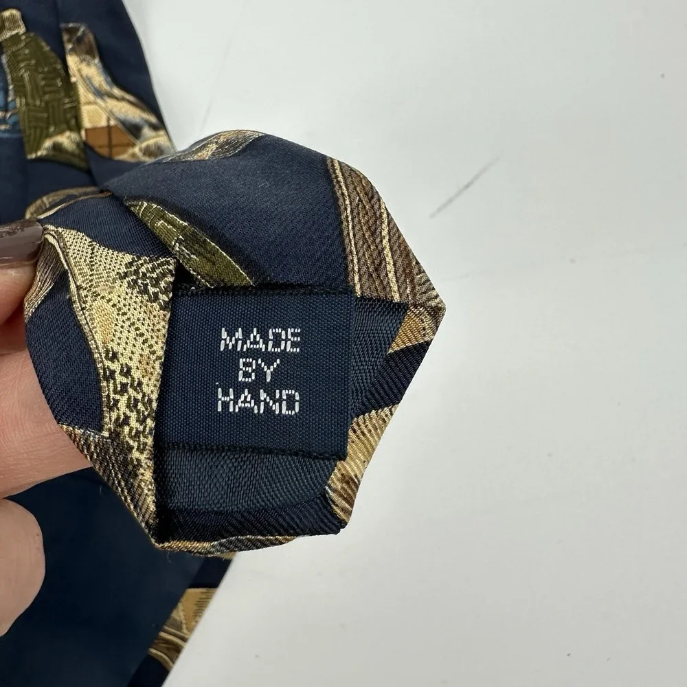 VTG Polo by Ralph Lauren Silk Tie Navy Gold Novelty Sock Print Hand Made In USA